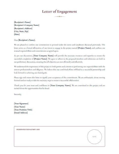 Letter of Engagement Template: For the notary design