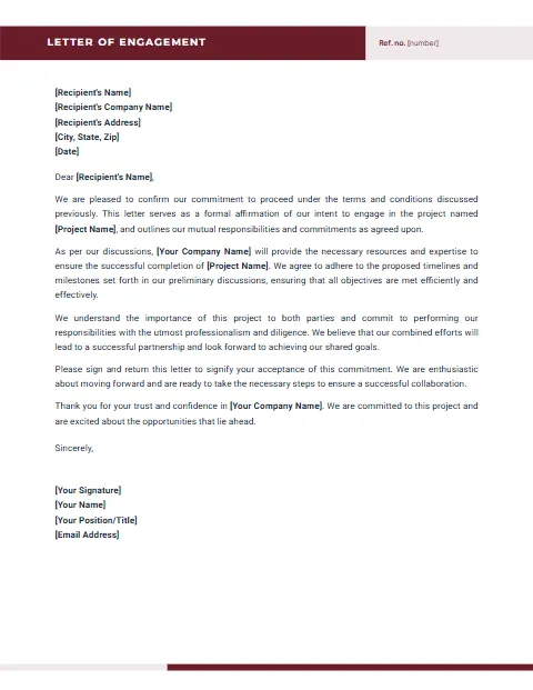 Letter of Engagement Template: Split header design