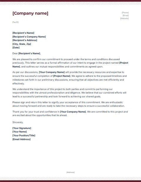 Letter of Engagement Template: Stripes design