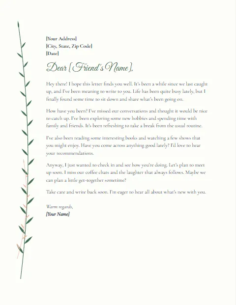 Informal Letter Templates: Botanical design