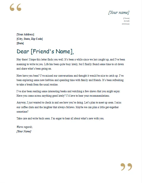 Informal Letter Templates: Quotation marks design