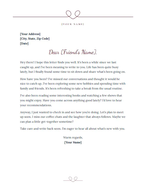 Informal Letter Templates: One-line heart design
