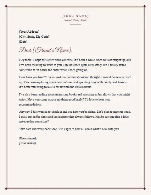Informal Letter Templates: Cream paper design