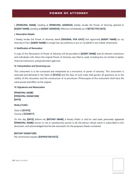 General Power of Attorney: Form with fingerprint design