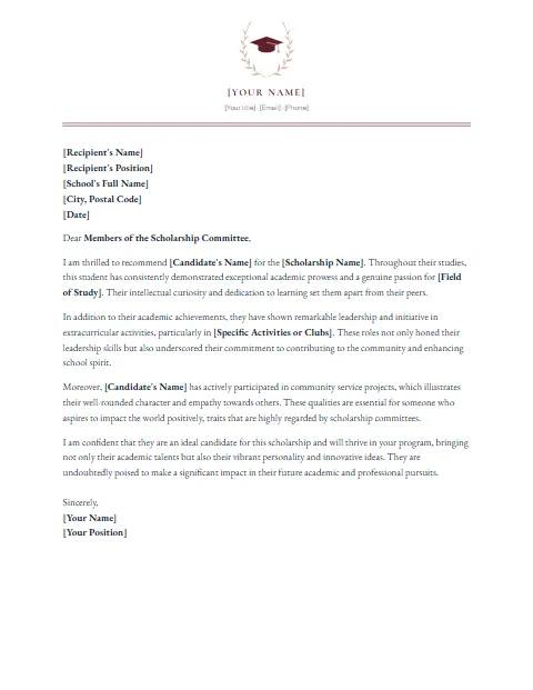 Letter of Recommendation Template 1: Mortarboard design
