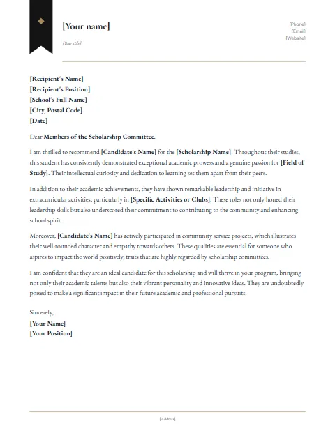 Letter of Recommendation Template 1: Bookmark ribbon design