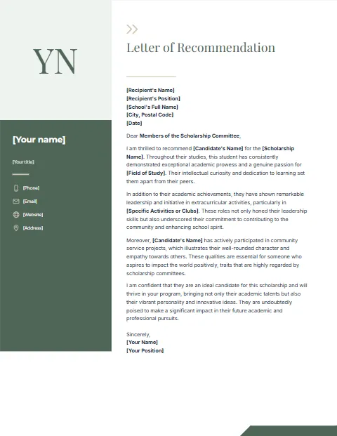 Letter of Recommendation Template 1: Photo column design