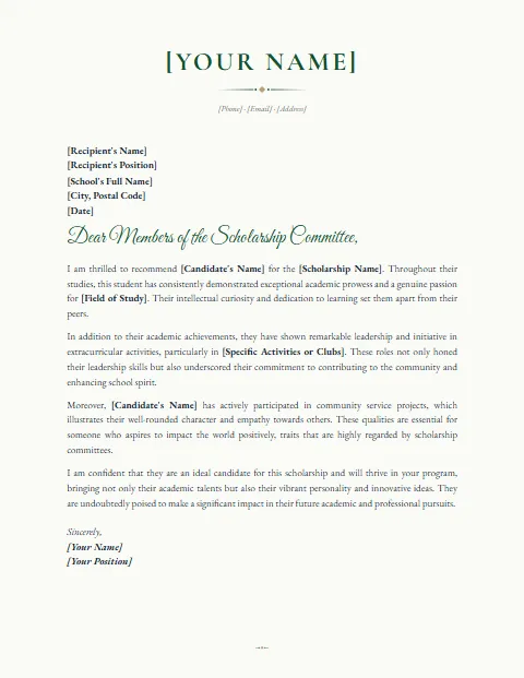 Letter of Recommendation Template 1: Elegant design