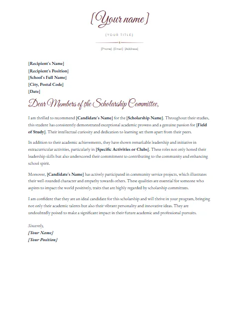 Letter of Recommendation Template 1: Signature name design