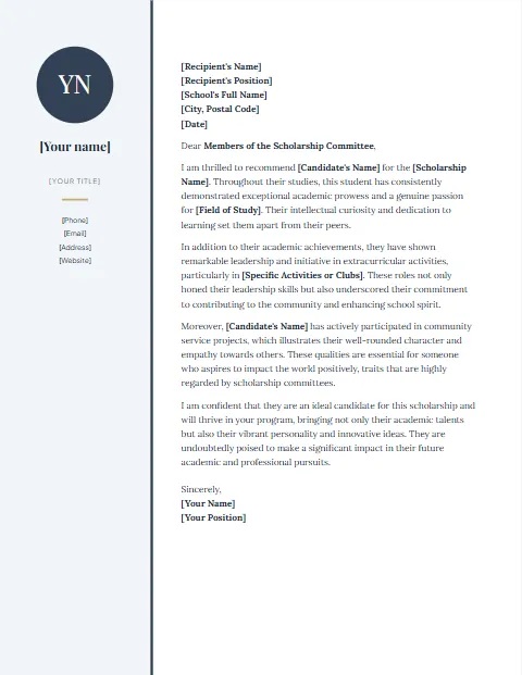 Letter of Recommendation Template 1: Sidebar design