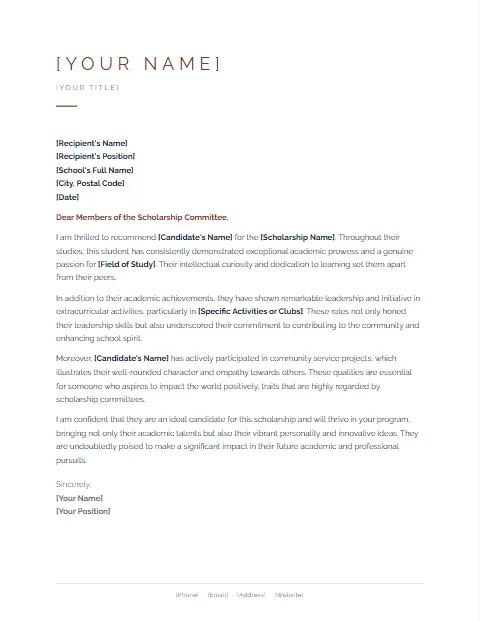 Letter of Recommendation Template 1: Minimalist design