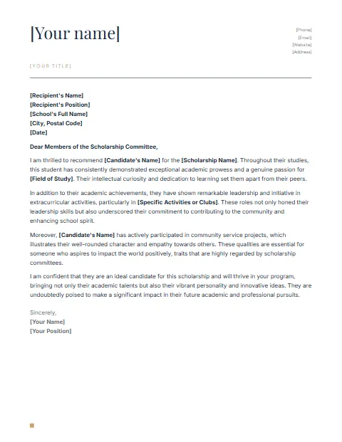 Letter of Recommendation Template 1: Large name design