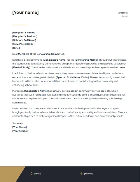 Letter of Recommendation Template 1: Corporate footer design