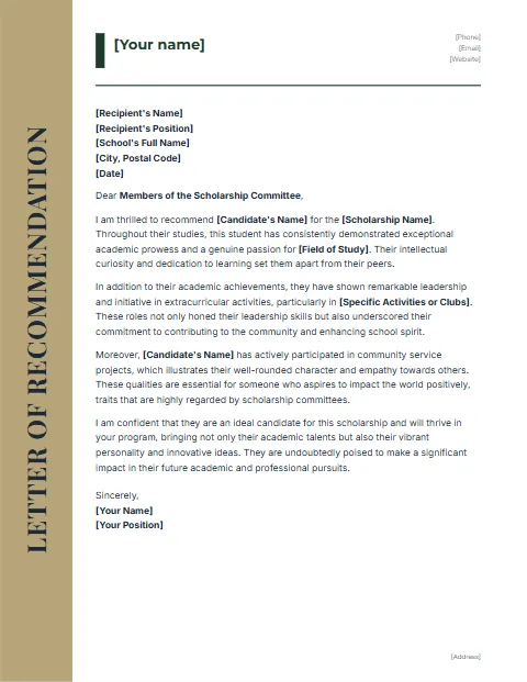 Letter of Recommendation Template 1: Vertical title design