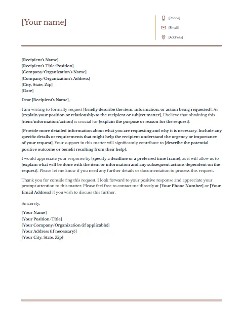 Request Letter Template: Columns design