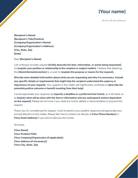 Request Letter Template: Corners design