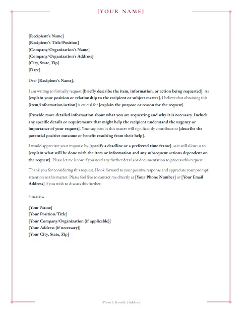 Request Letter Template: Fine frame design