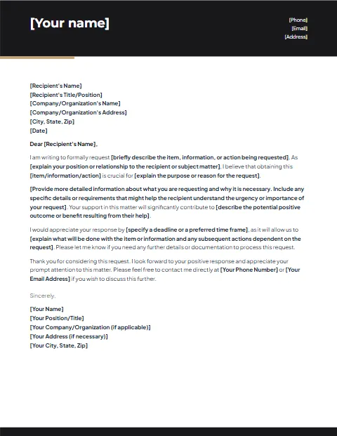 Request Letter Template: Modern design