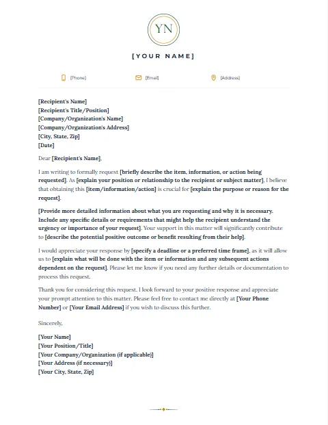 Request Letter Template: Monogram design