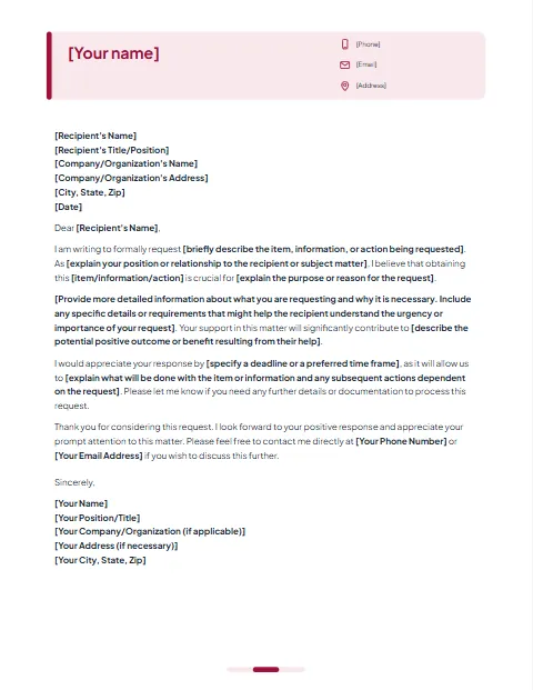 Request Letter Template: Card design