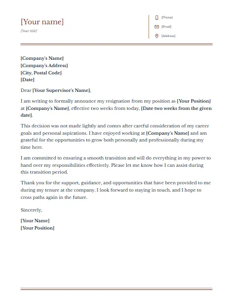 Resignation Letter Temaplate: Columns design