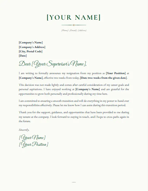 Resignation Letter Temaplate: Elegant design