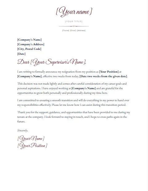 Resignation Letter Temaplate: Signature name design