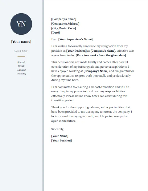 Resignation Letter Temaplate: Sidebar design