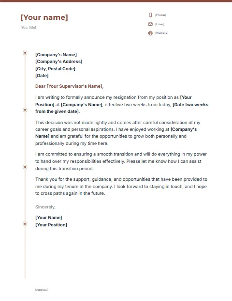 Resignation Letter Temaplate: Timeline design