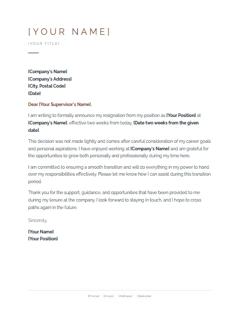 Resignation Letter Temaplate: Minimalist design