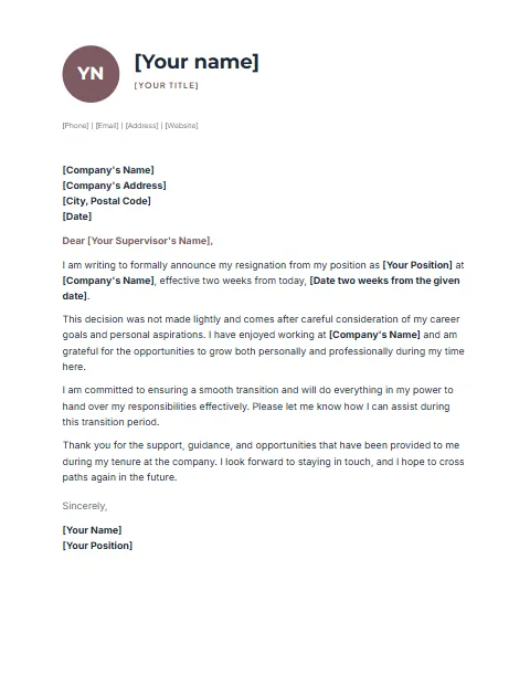 Resignation Letter Temaplate: Profile design