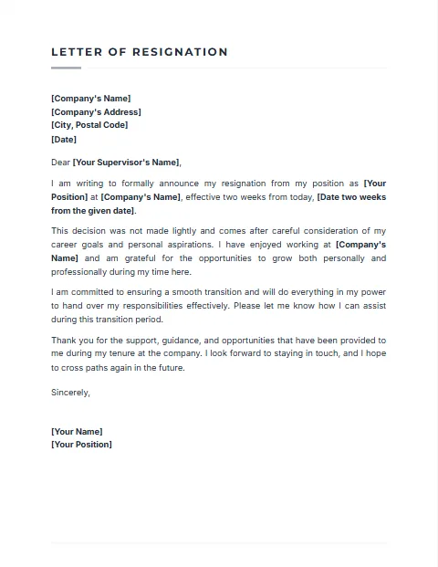 Resignation Letter Temaplate: Sober design