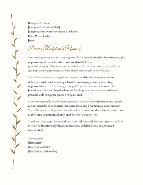 Tank You Letter Template: Botanical design