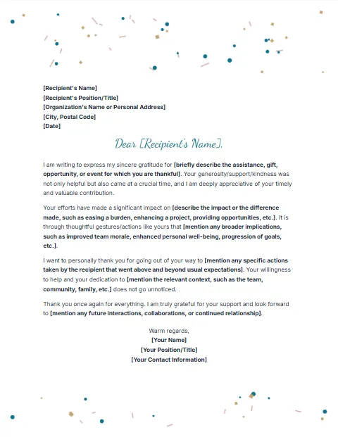 Tank You Letter Template: Celebration design