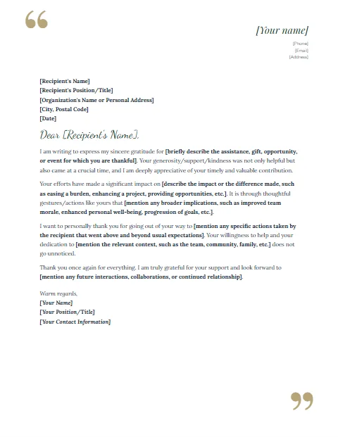 Tank You Letter Template: Quotation marks design