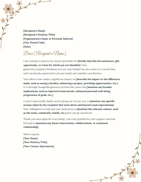 Tank You Letter Template: Floral design