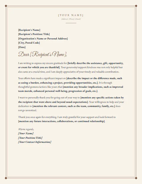 Tank You Letter Template: Cream paper design