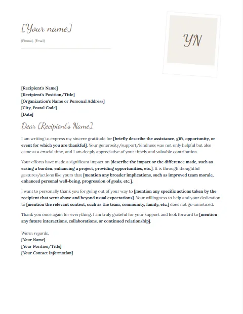Tank You Letter Template: Polaroid design