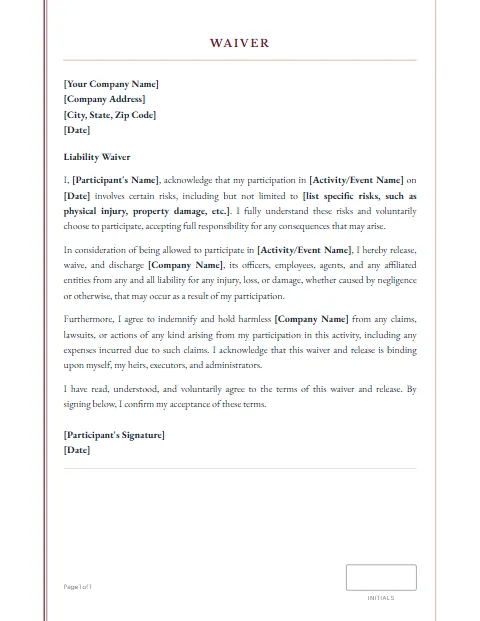 Liability Waiver Template: Record design