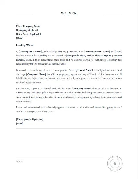 Liability Waiver Template: With seal design