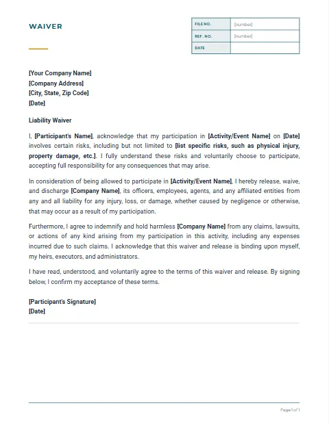 Liability Waiver Template: File design