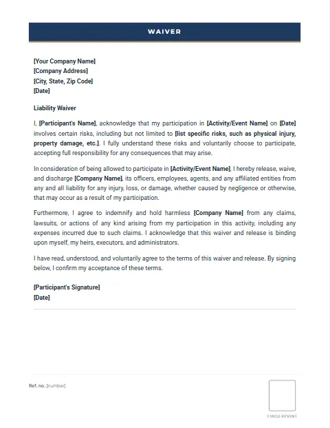 Liability Waiver Template | Download free