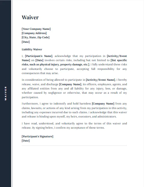 Liability Waiver Template: Margin design