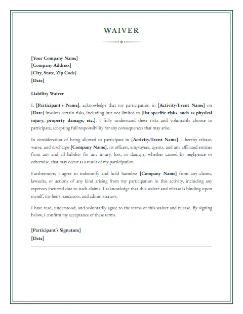Liability Waiver Template: Notarial design