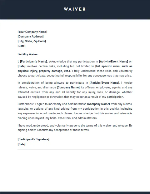 Liability Waiver Template: Official design