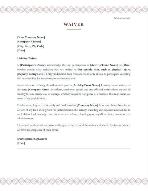 Liability Waiver Template: Security paper design