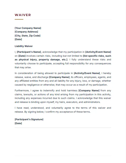 Liability Waiver Template: Sober design