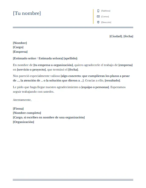 Carta de Agradecimiento Formal: diseño Columnas