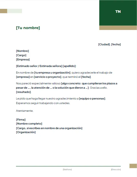 Carta de Agradecimiento Formal: diseño Corporativo