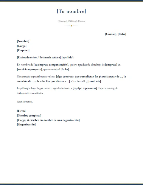 Carta de Agradecimiento Formal: diseño Filo